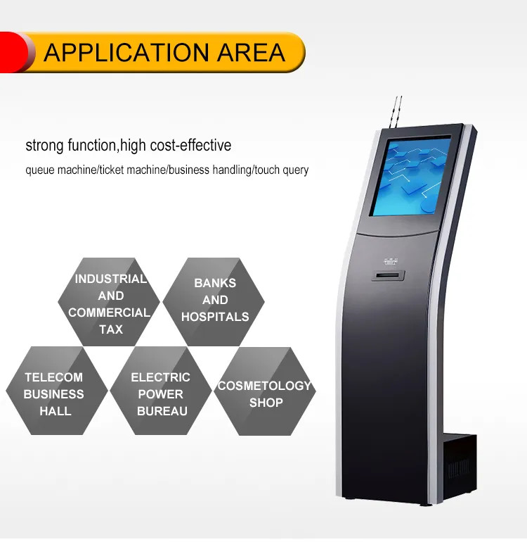 Latest company case about self service kiosk touch screen uk self service kiosk with 60MM\80MM thermal ticket printer self service kiosk