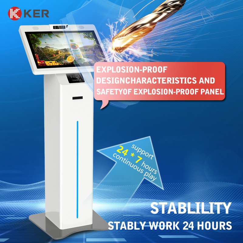 Latest company case about self service ticket kiosk CE\FCC\ROHS touch screen kiosk with camera for access aluminum kiosk multi touch panel pc