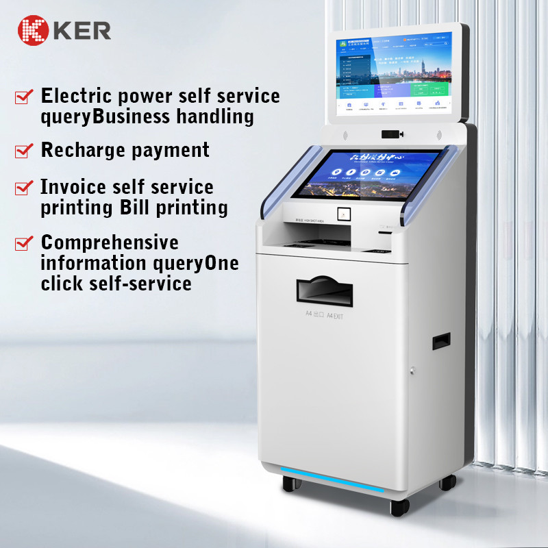 Latest company case about self service ticket kiosk with metal keyboard touch pad with IC\ID\NFC reader kiosk lcd touch screen kiosk